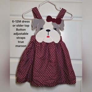 6-12M True Maroon Polka Dot Bulldog Dress with Adjustable Straps